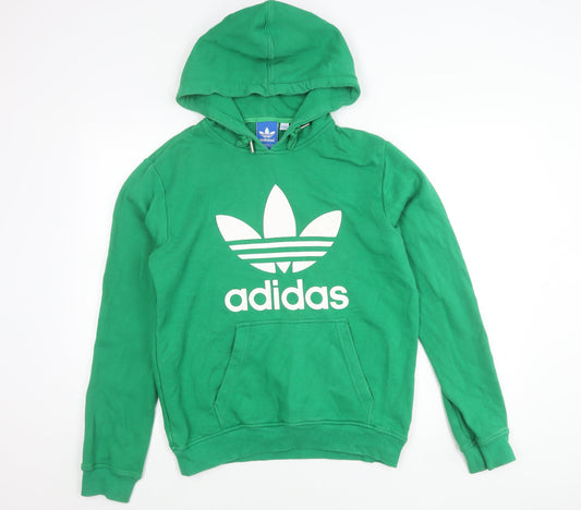 Adidas Mens Green Pullover Hoodie Small Logo Sportswear