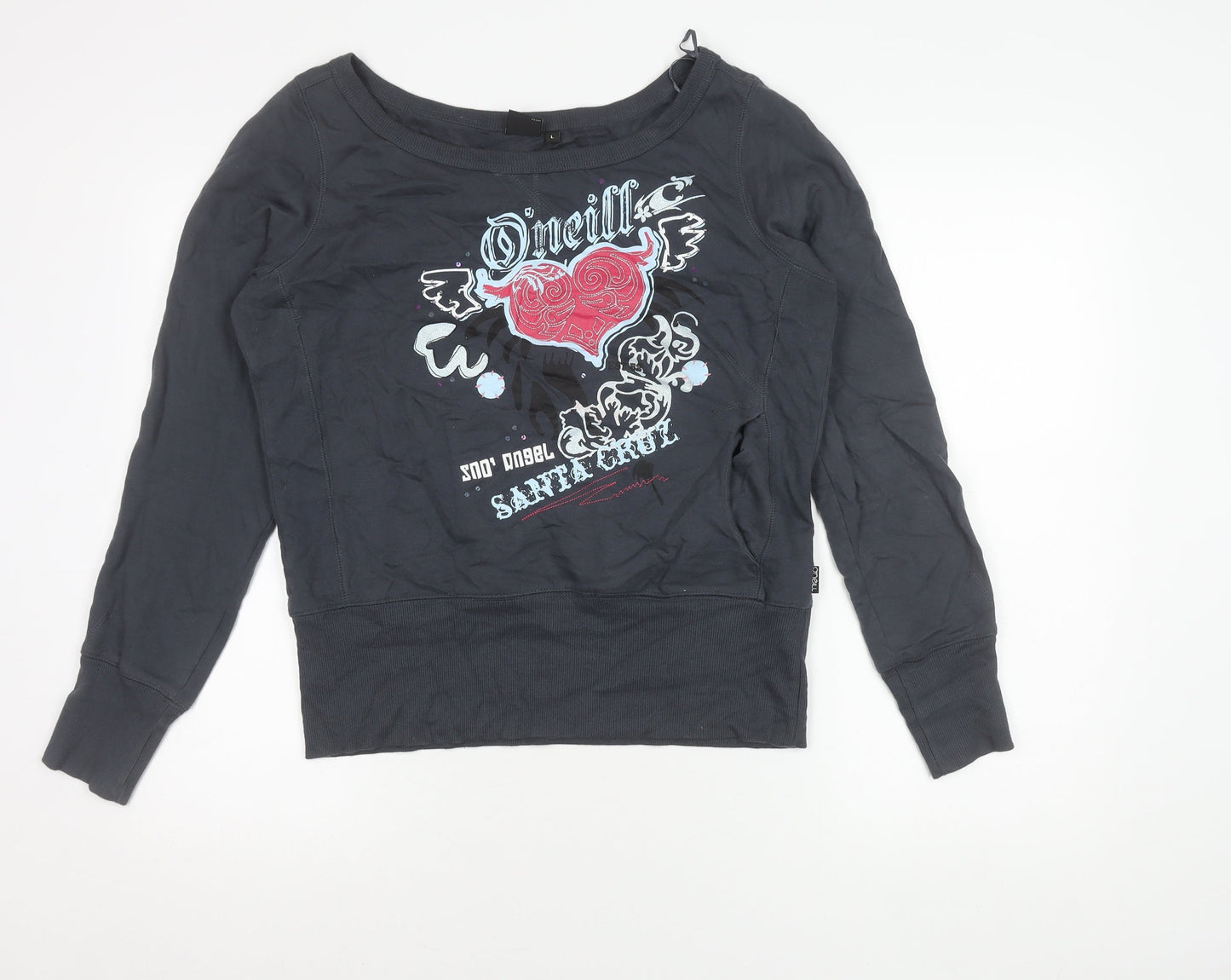 O'Neill Womens Black Cotton Pullover Sweatshirt L Graphic Print