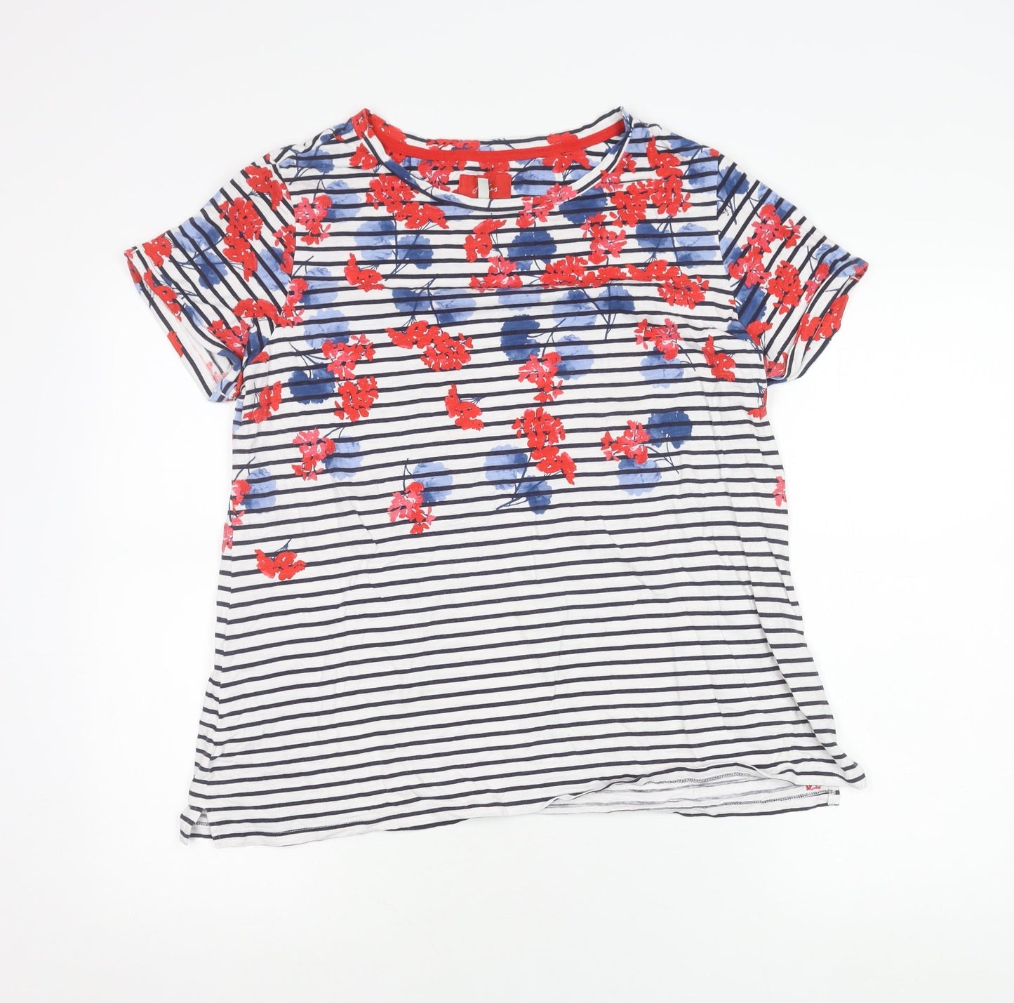 Joules Womens Multicoloured Floral Stripe Cotton T-Shirt UK 18