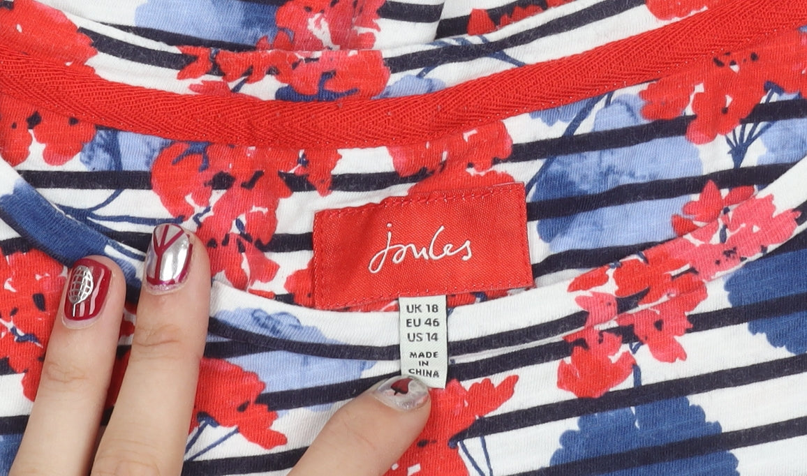 Joules Womens Multicoloured Floral Stripe Cotton T-Shirt UK 18