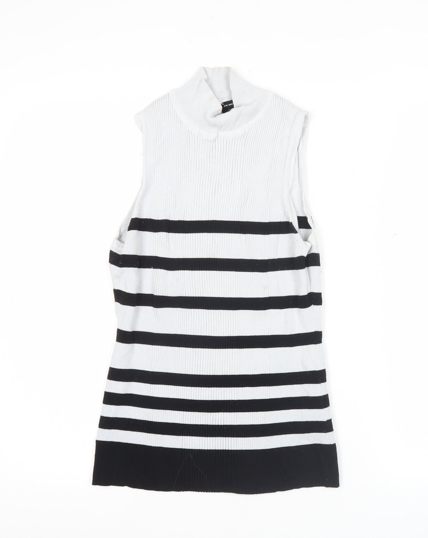 Karen Millen Women’s Black White Striped Mock Neck Sleeveless Tank Top Size M