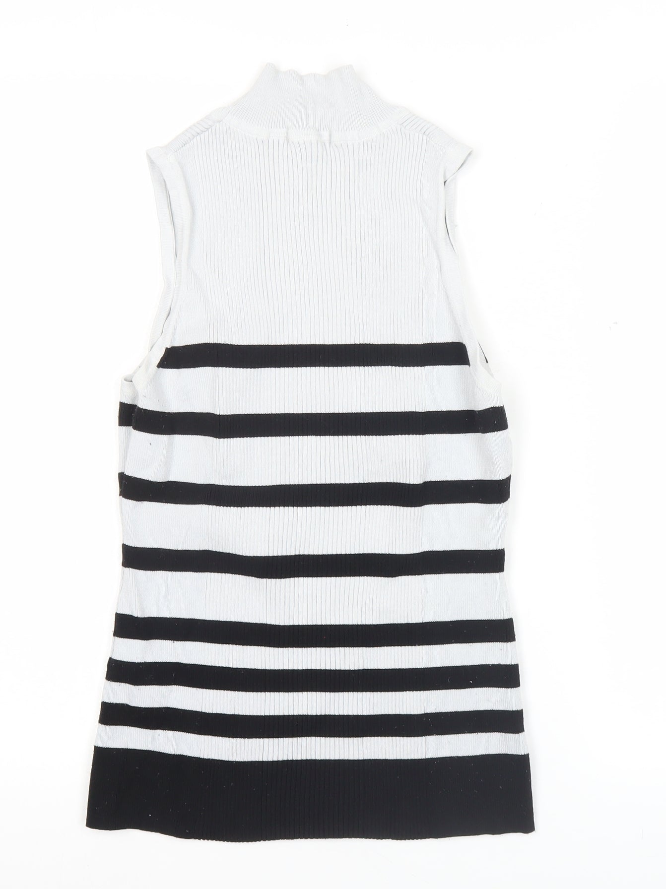 Karen Millen Women’s Black White Striped Mock Neck Sleeveless Tank Top Size M