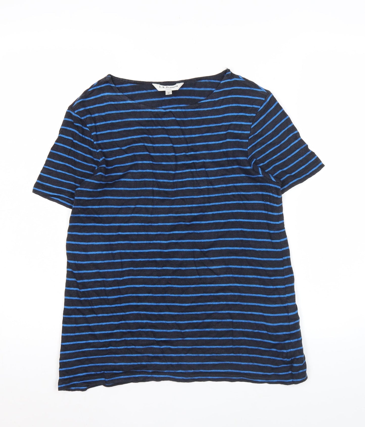 L.K. Bennett Womens Blue Striped Crew Neck Short Sleeve Cotton T-Shirt M