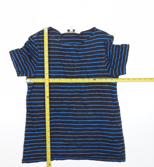 L.K. Bennett Womens Blue Striped Crew Neck Short Sleeve Cotton T-Shirt M