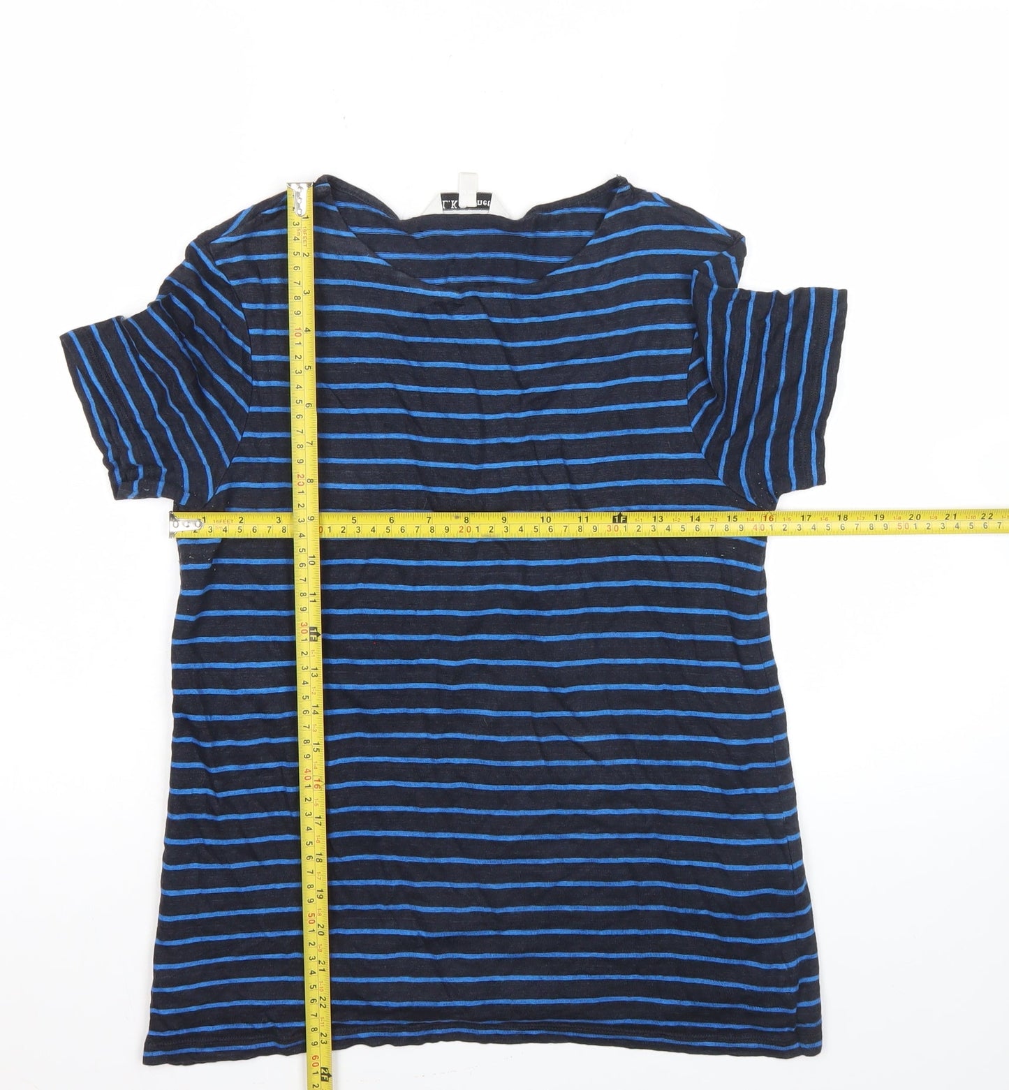 L.K. Bennett Womens Blue Striped Crew Neck Short Sleeve Cotton T-Shirt M