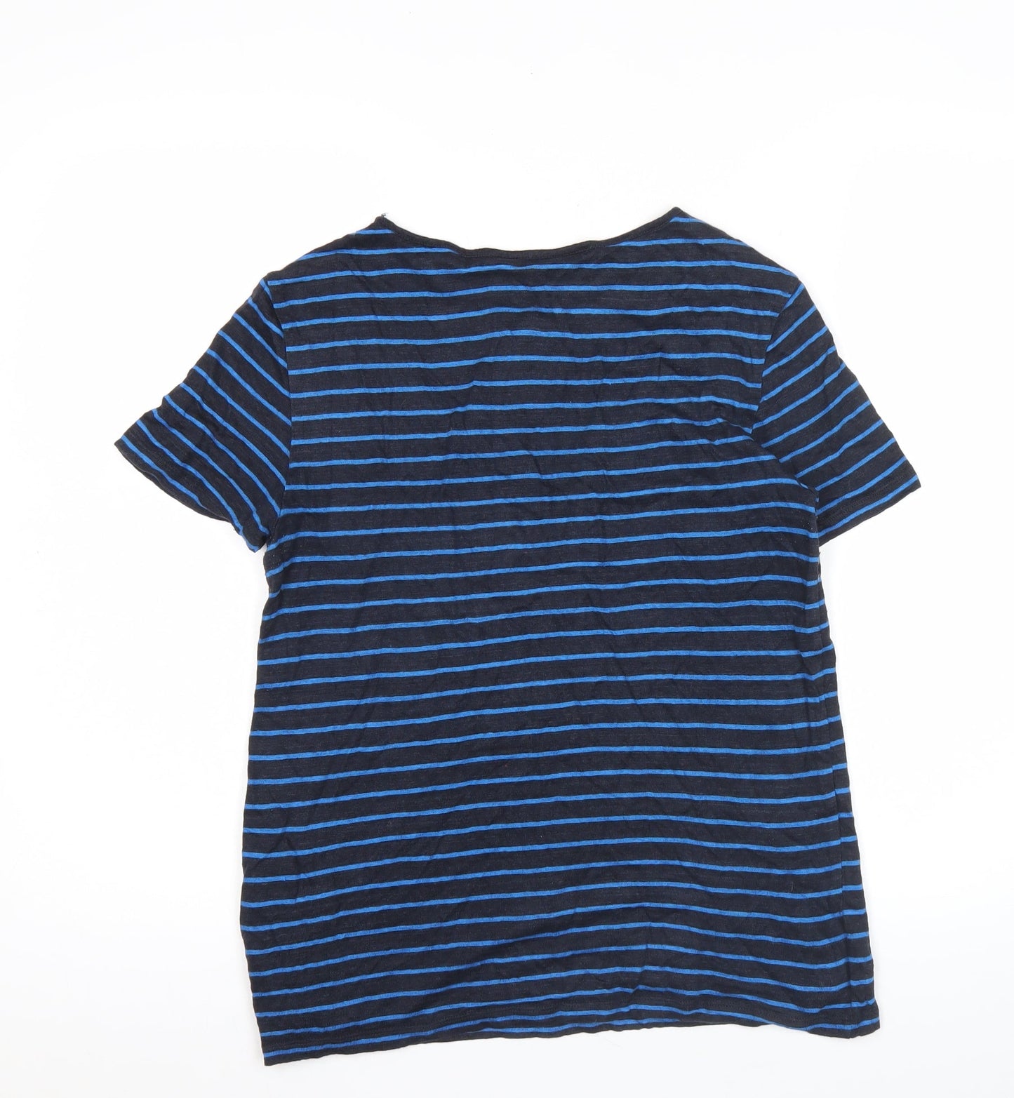 L.K. Bennett Womens Blue Striped Crew Neck Short Sleeve Cotton T-Shirt M