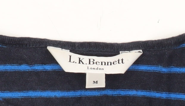 L.K. Bennett Womens Blue Striped Crew Neck Short Sleeve Cotton T-Shirt M