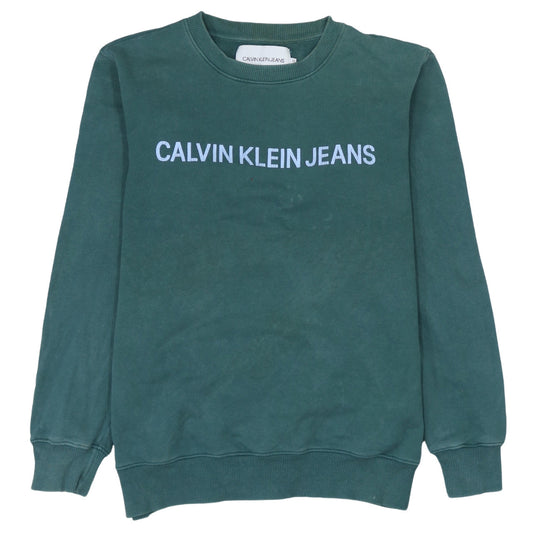 Calvin Klein Jeans Mens Green Sweatshirt M Crew Neck Logo Pullover