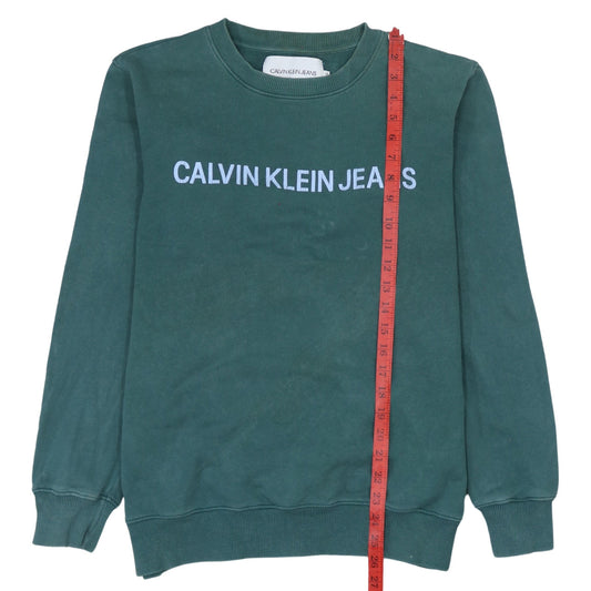 Calvin Klein Jeans Mens Green Sweatshirt M Crew Neck Logo Pullover