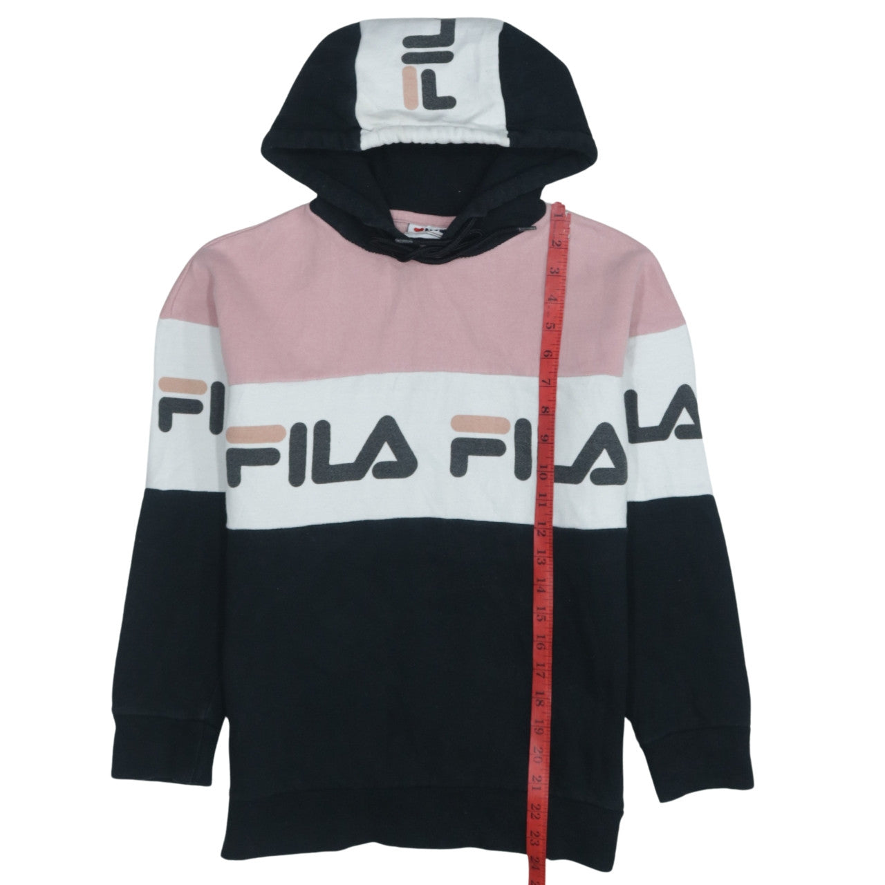 Fila Womens 2XS Black Pink White Pullover Hoodie Colourblock Logo
