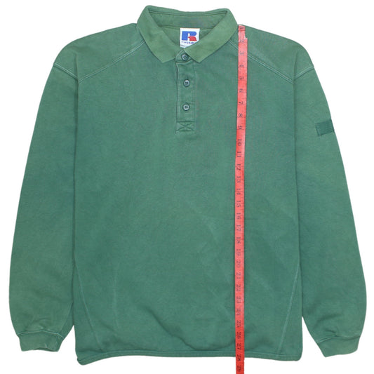 Russell Mens Green Collared Henley Sweatshirt M Regular Fit