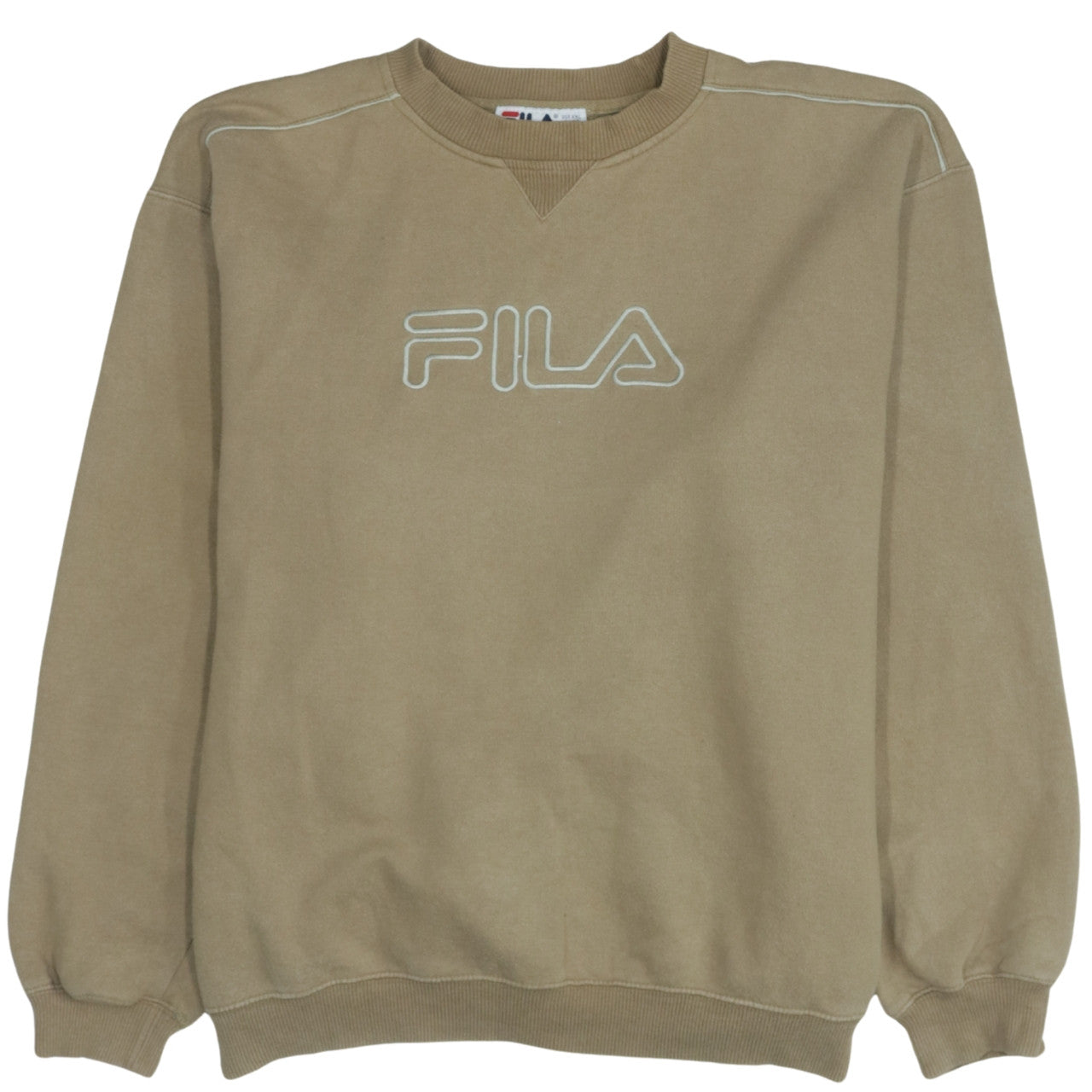 FILA Mens Beige Pullover Sweatshirt 2XL Crew Neck Logo Sportswear
