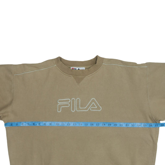 FILA Mens Beige Pullover Sweatshirt 2XL Crew Neck Logo Sportswear