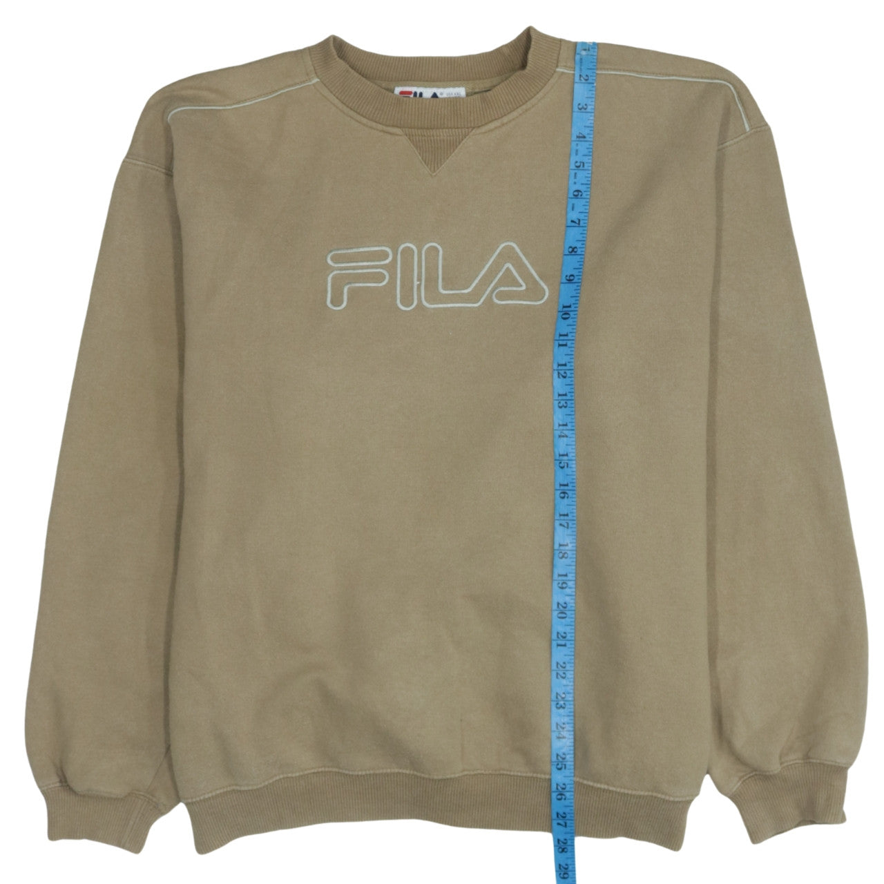 FILA Mens Beige Pullover Sweatshirt 2XL Crew Neck Logo Sportswear