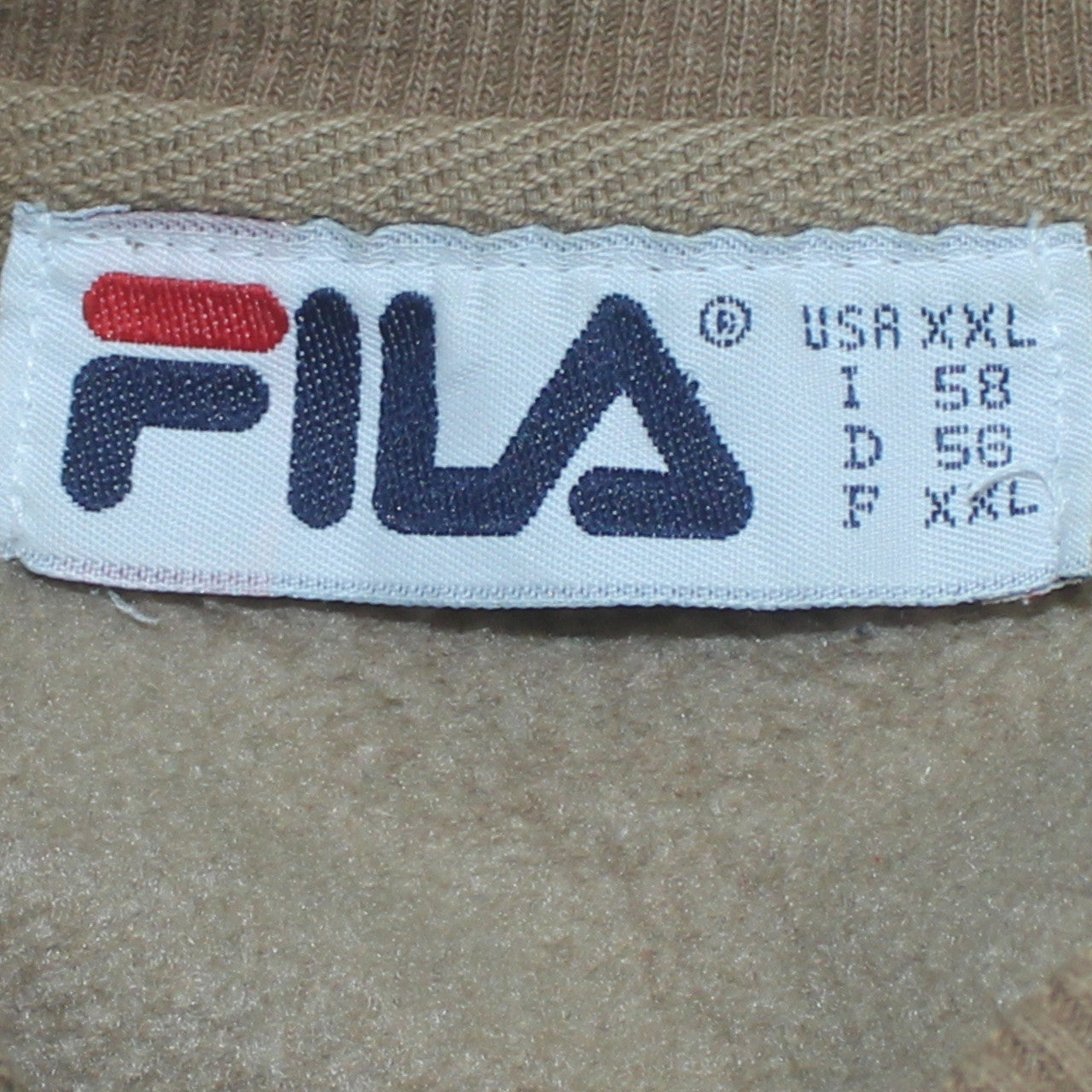 FILA Mens Beige Pullover Sweatshirt 2XL Crew Neck Logo Sportswear