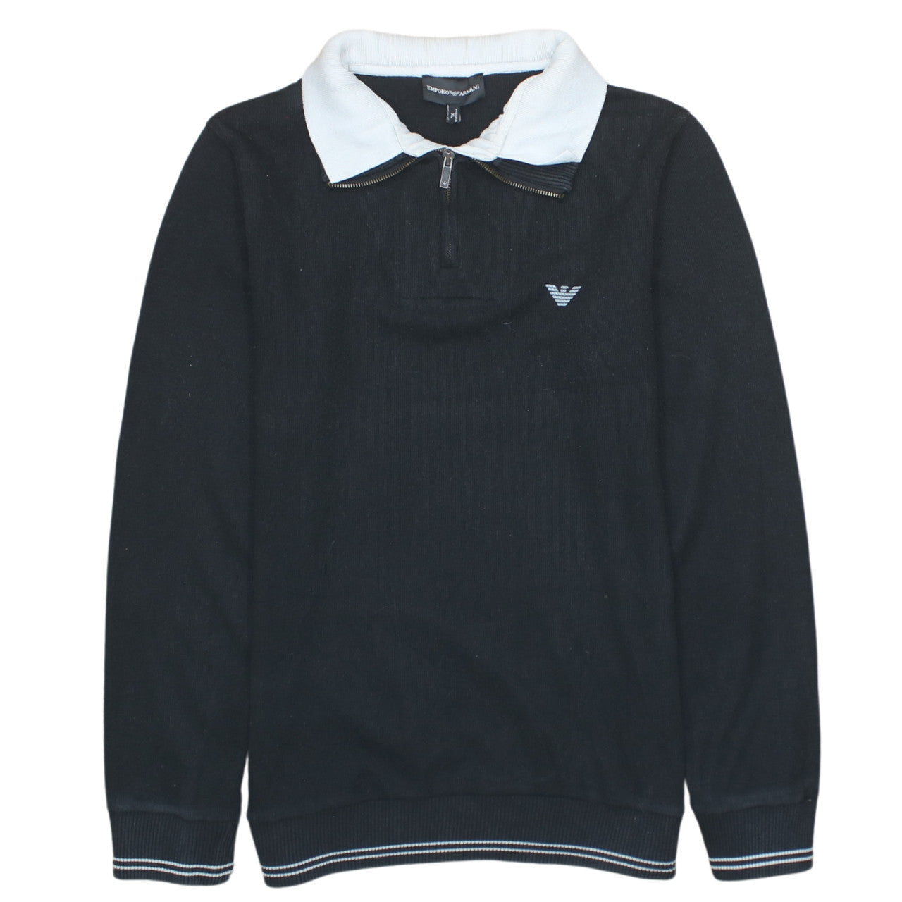 Emporio Armani Men's Black XL Collared 1/4 Zip Cotton Jumper