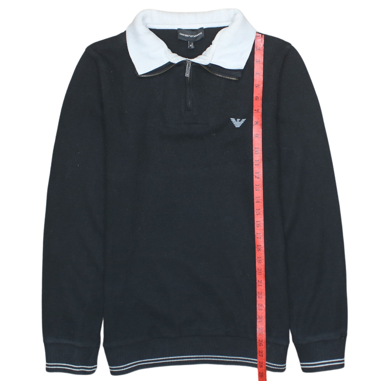 Emporio Armani Men's Black XL Collared 1/4 Zip Cotton Jumper