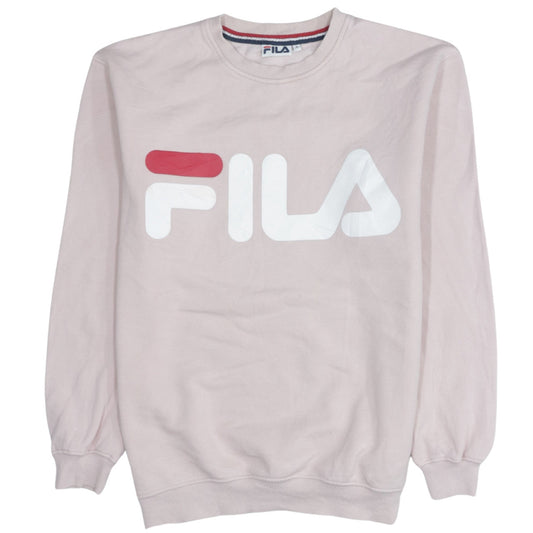 FILA Womens Pink Pullover Sweatshirt S Crew Neck Casual Logo Cotton