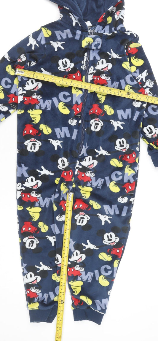 Disney Boys Blue Mickey Mouse Fleece One Piece Pyjamas 5 Years Hooded