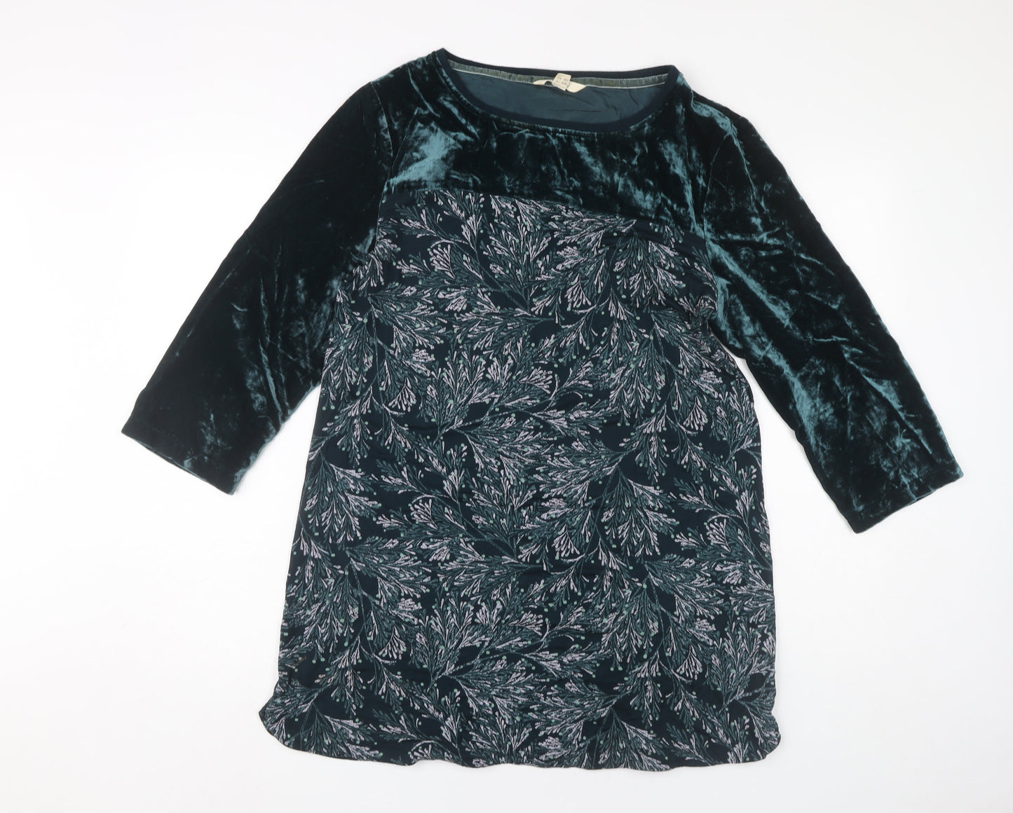 White Stuff Womens Green Floral Velvet Tunic Blouse UK 14