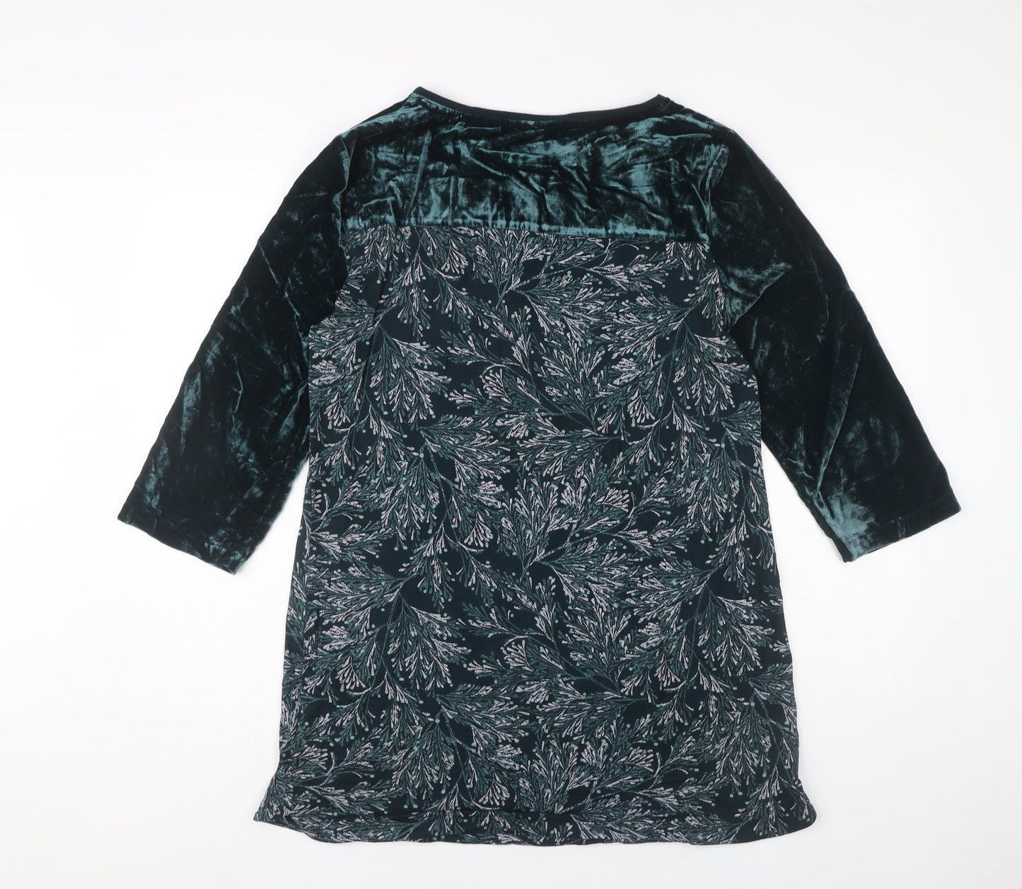 White Stuff Womens Green Floral Velvet Tunic Blouse UK 14