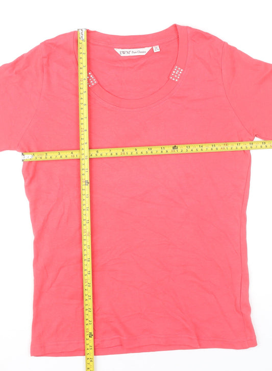 EWM Pure Classics Womens Pink Cotton 3/4 Sleeve Scoop Neck T-Shirt Size 14