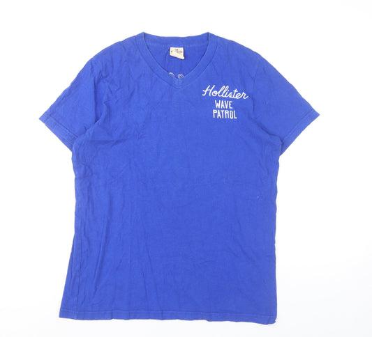 Hollister Men’s Blue V-Neck Graphic Print T-Shirt Size M