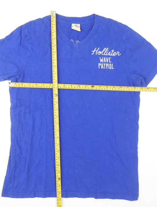 Hollister Men’s Blue V-Neck Graphic Print T-Shirt Size M