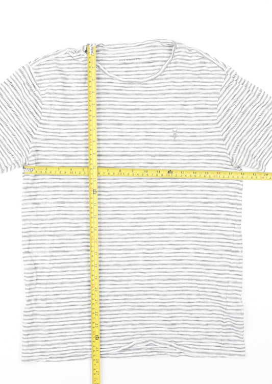 AllSaints Men Grey Striped Crew Neck T-Shirt Size S Slim Fit