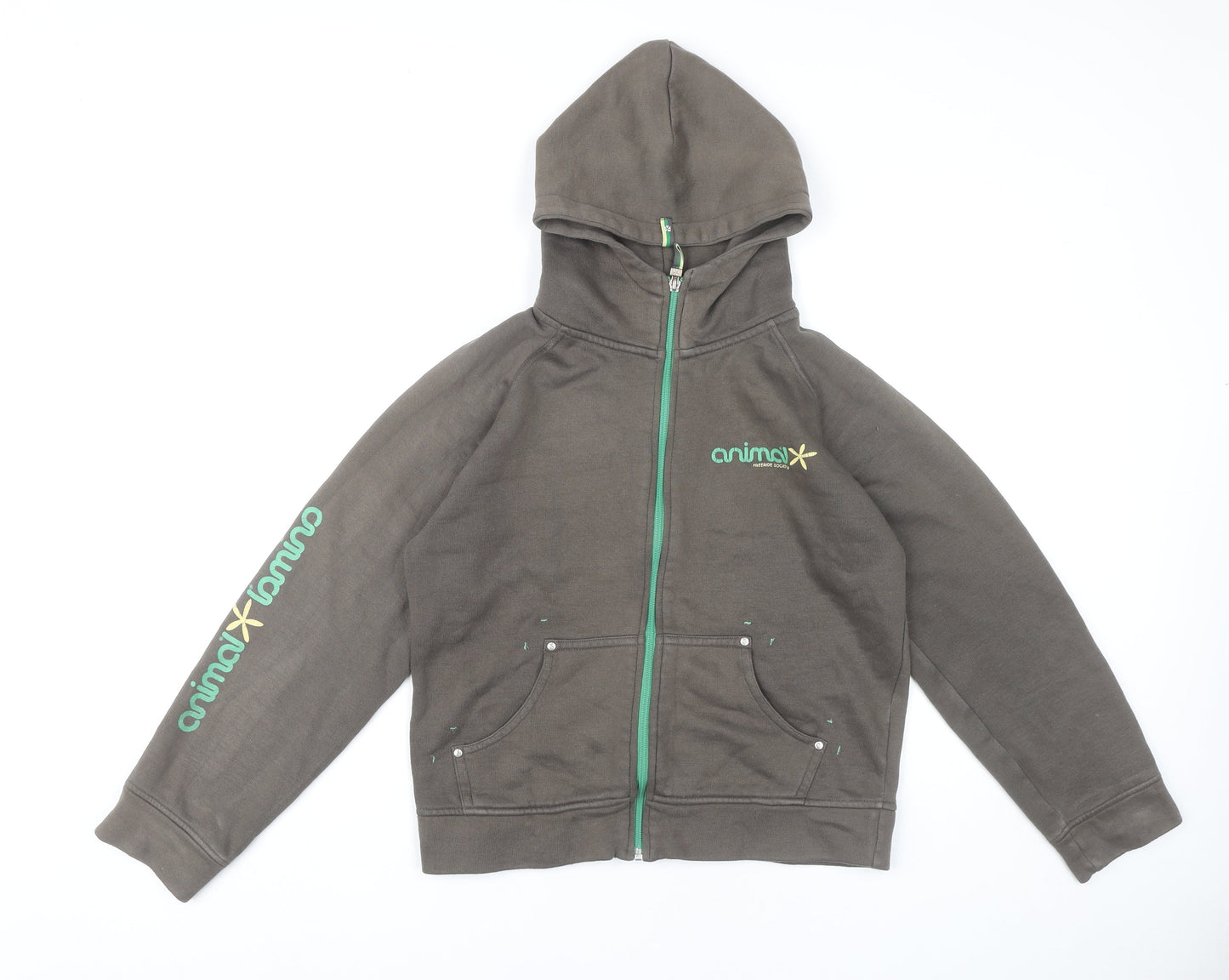 Animal Womens Brown Full Zip Hoodie Size 12 Logo Hooded Sweatshirt