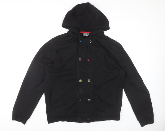 Lee Cooper Men’s Black Hooded Jacket L Basic Button Casual