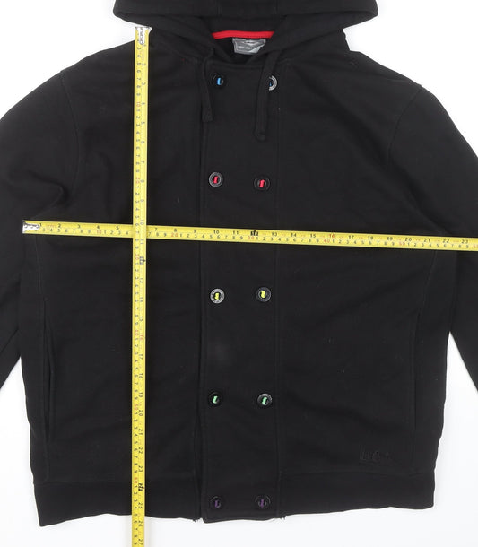 Lee Cooper Men’s Black Hooded Jacket L Basic Button Casual