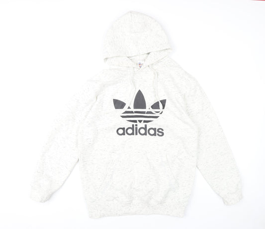 Additional front view of Adidas Men White Pullover Hoodie Small Logo Hooded Sweatshirt
