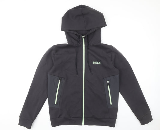BOSS Men’s Black Full Zip Hoodie Size S Regular Fit with Logo