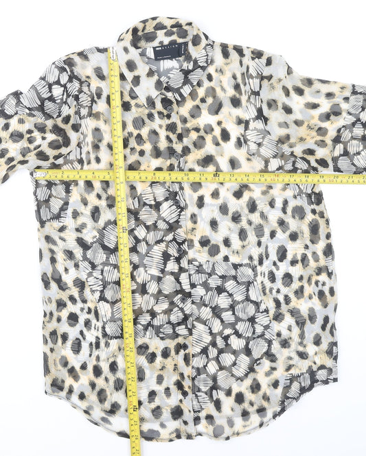 ASOS Design Women’s Multicoloured Animal Print Button-Up Shirt UK 8 Long Sleeve Polyester