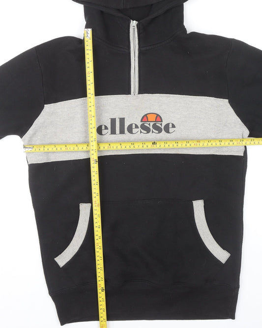 Ellesse Mens Black Grey Pullover Hoodie M Logo 1/2 Zip Sportswear