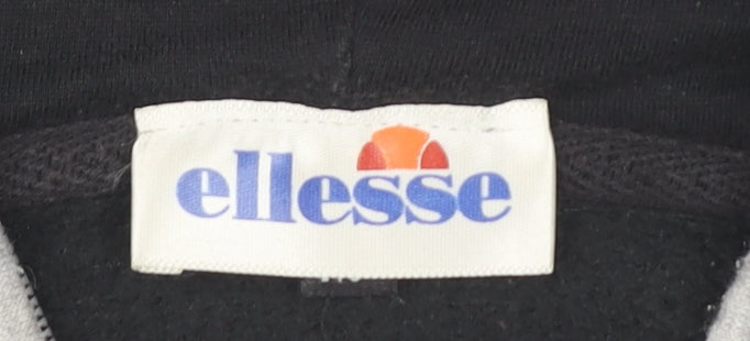 Ellesse Mens Black Grey Pullover Hoodie M Logo 1/2 Zip Sportswear