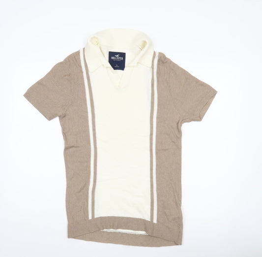 Hollister Men’s Beige Short Sleeve Polo Shirt Size S Regular Fit Cotton Blend