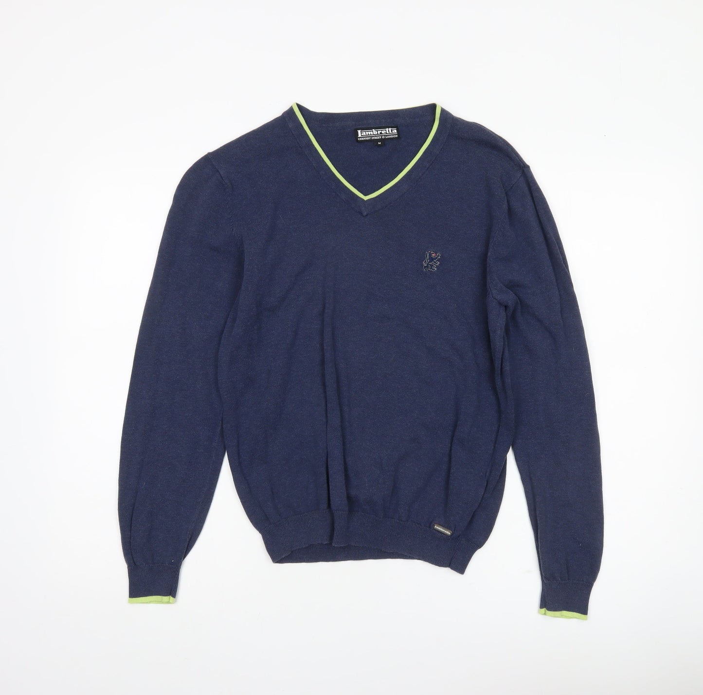 Lambretta Men’s Blue Cotton V-Neck Jumper Sweater M