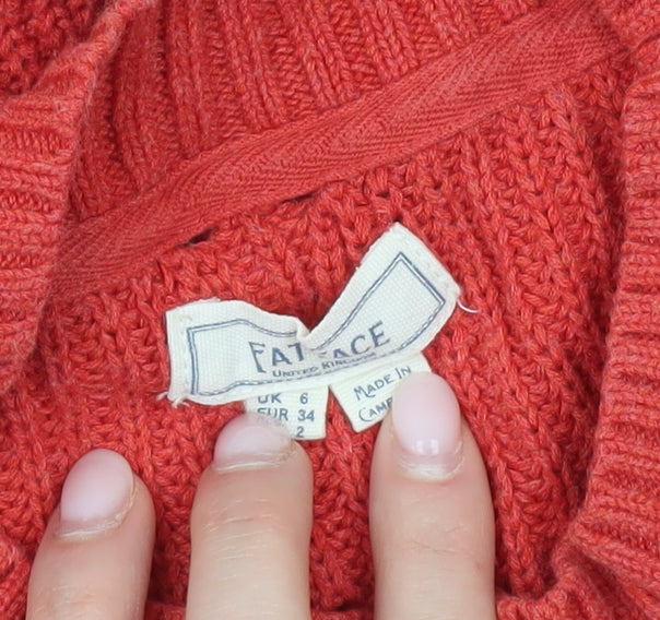 Fat Face Womens Red Cotton Mock Neck Jumper Size 6