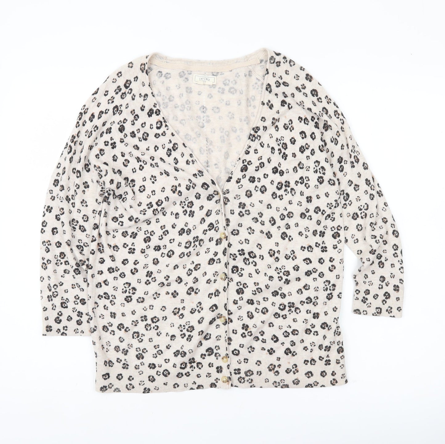 Fat Face Women’s Beige Leopard Print Cotton Cardigan Size 12