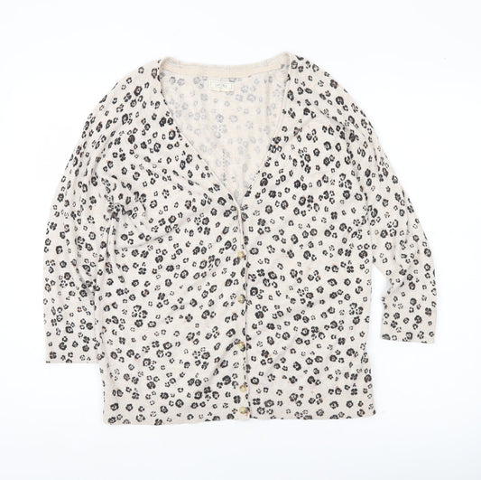 Fat Face Women’s Beige Leopard Print Cotton Cardigan Size 12