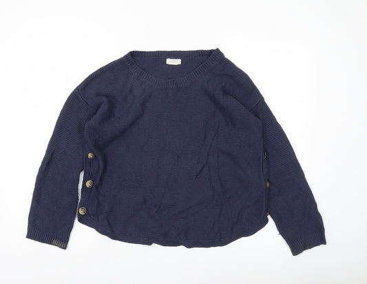 Fat Face Women’s Blue Crew Neck Button Jumper UK 12 Regular Fit