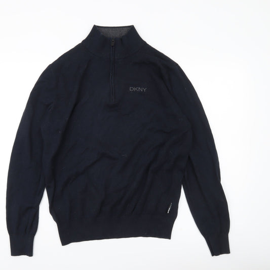 DKNY Golf Mens Blue L 1/4 Zip Mock Neck Pullover Jumper
