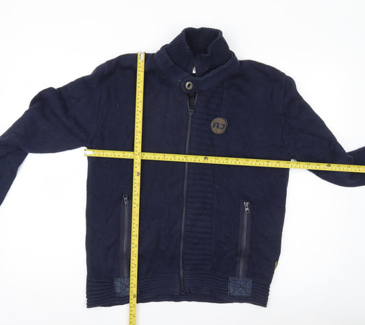 Armani Jeans Men’s Blue Cotton Full Zip Mock Neck Jumper M