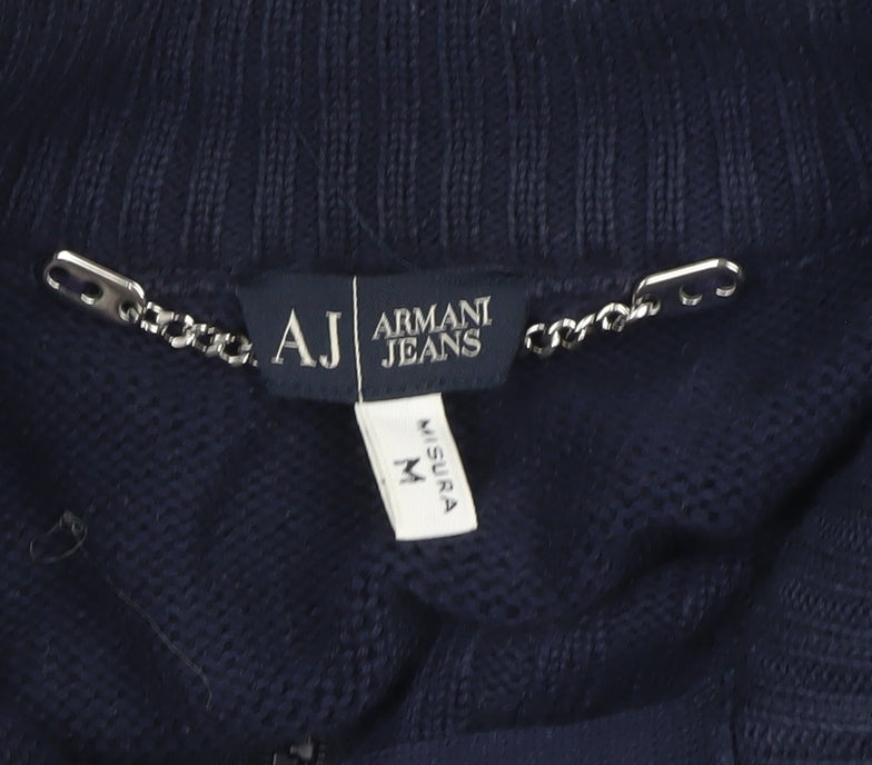Armani Jeans Men’s Blue Cotton Full Zip Mock Neck Jumper M