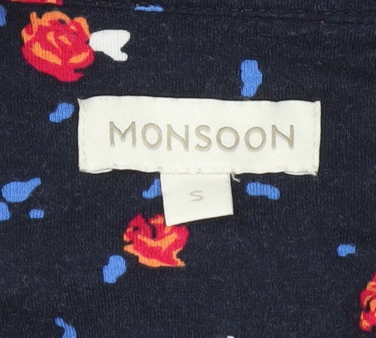 Monsoon Women’s Blue Floral Collared Shirt Dress S Sleeveless