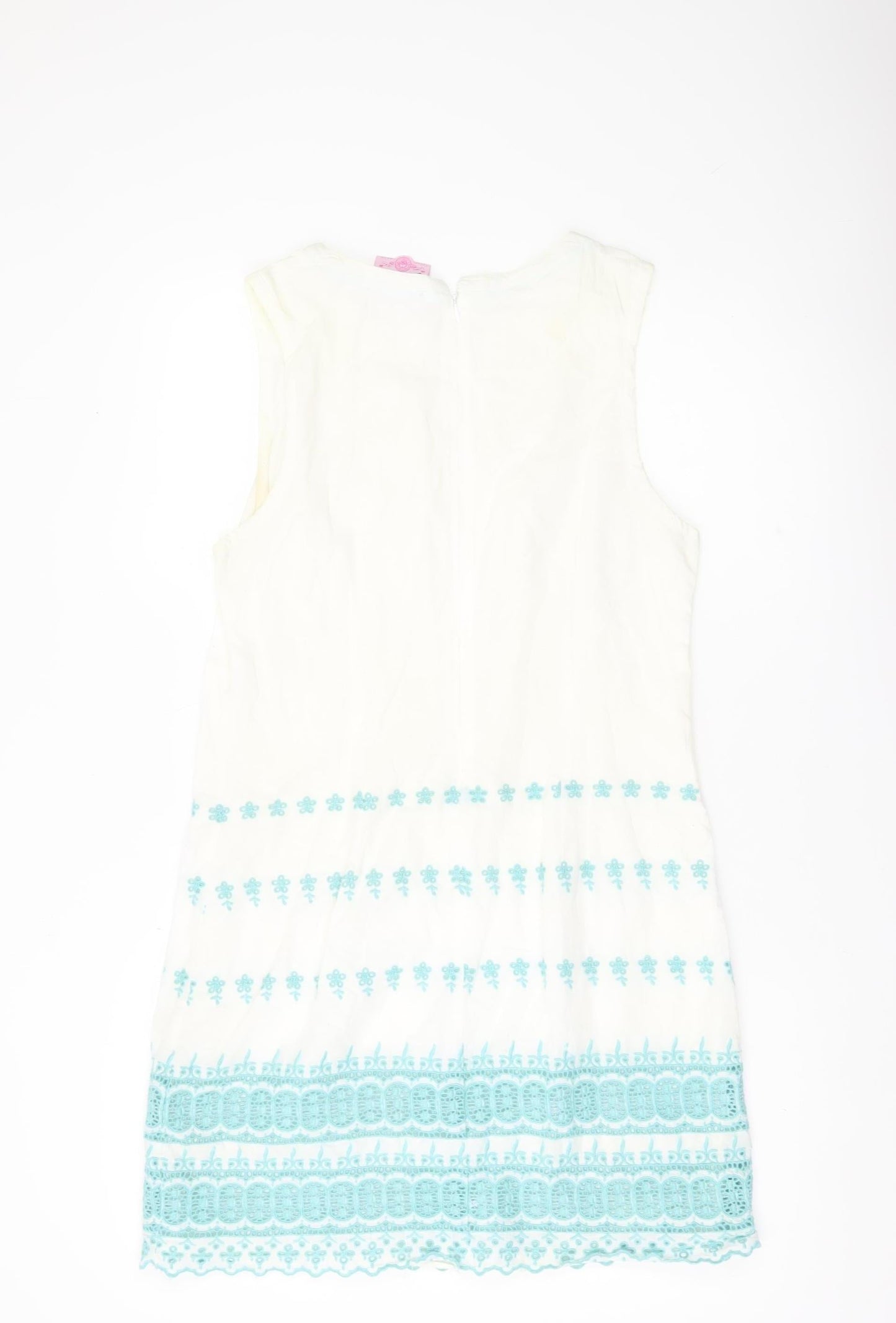 Superdry Women White Shift Dress L Embroidered Floral Boho Knee Length
