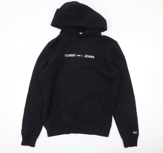 Tommy Jeans Men’s Black Pullover Hoodie Small Logo Embroidered