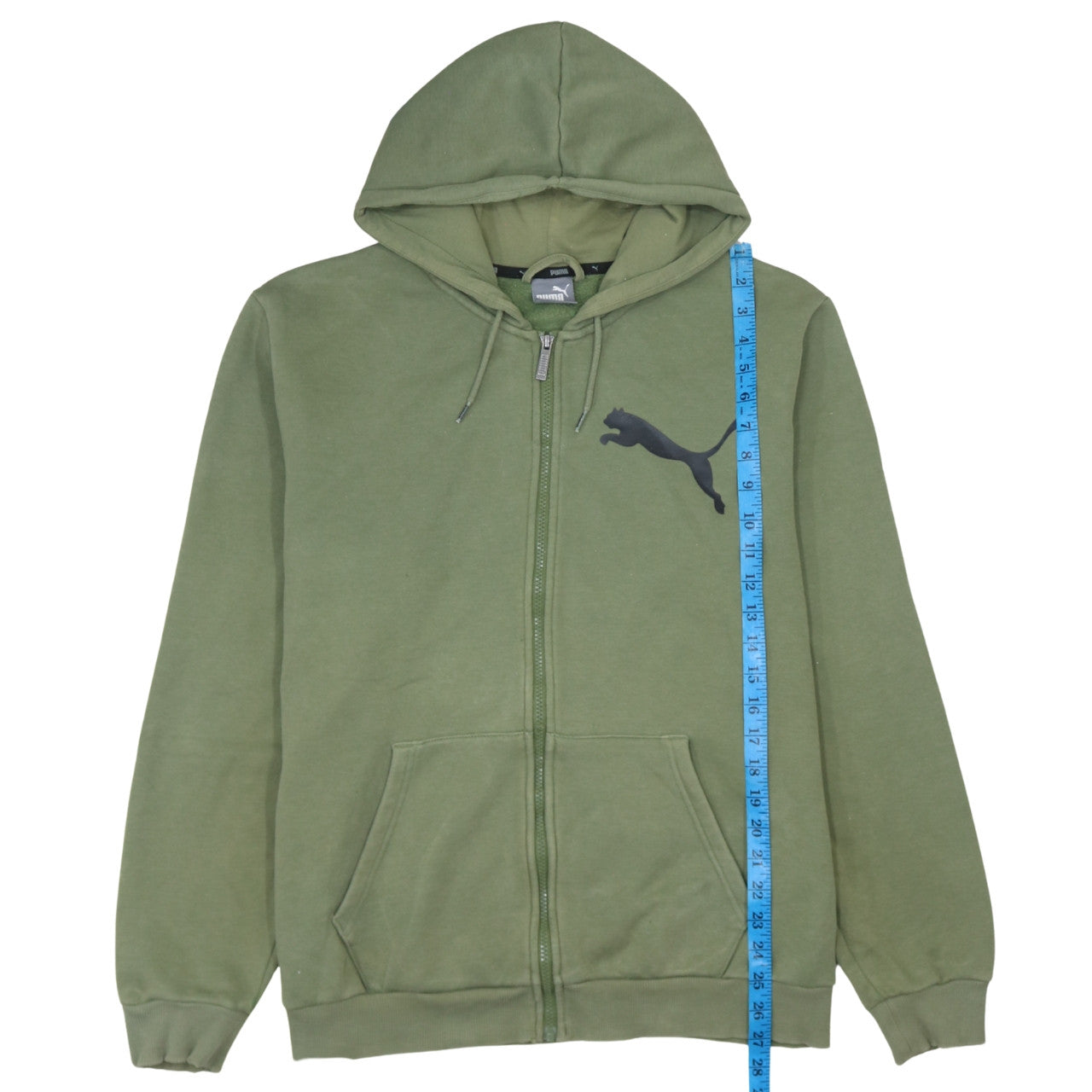 Puma Men’s Green Full Zip Hoodie L Sports Logo Graphic Sweatshirt